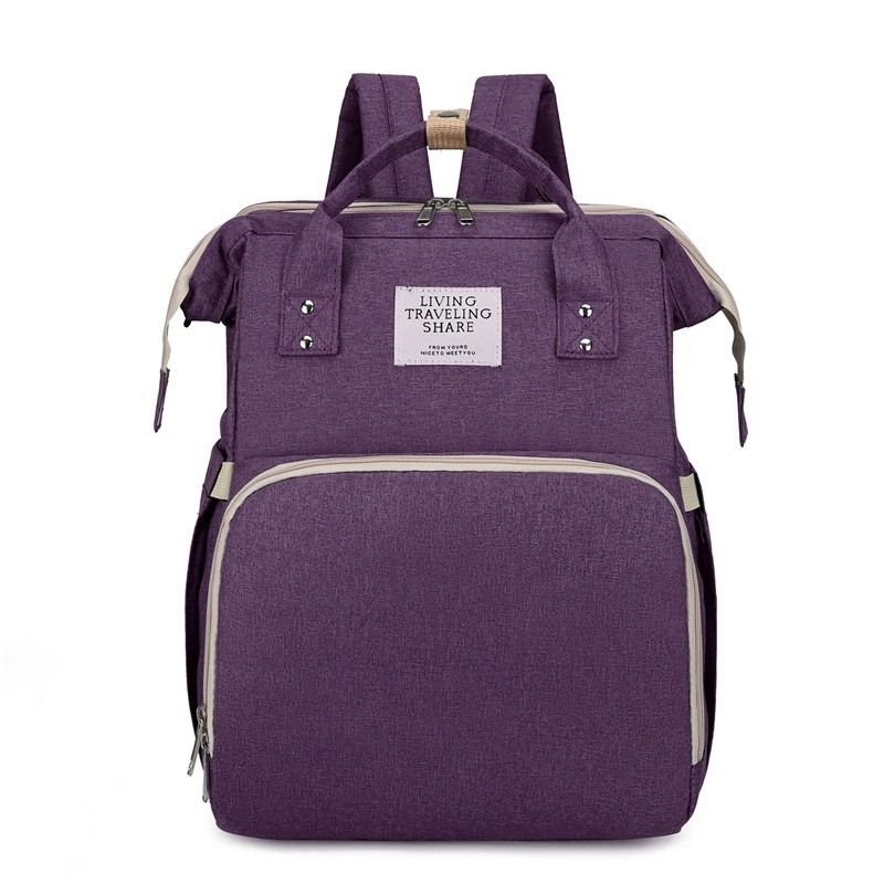 Convertible Baby Bed Diaper Backpack, Waterproof Oxford Multifunction Mommy Bag, Hand/Shoulder/Backpack 3-Way for Travel and Outdoor Use - Purple