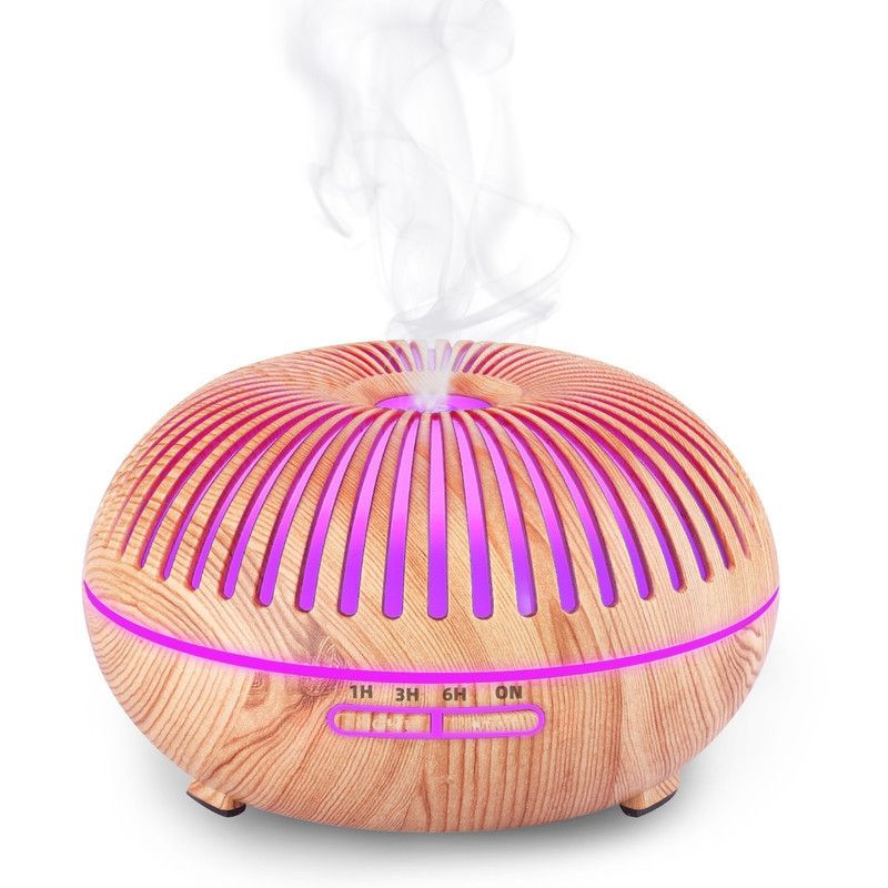 550ML Wood-Grain Aroma Diffuser and Humidifier with Bluetooth Speaker, 7-Color LED Night Light, Remote Control, Timer, and Auto Shut-Off – Light Wood