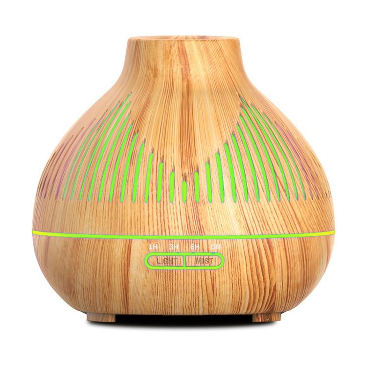 (2-Pack) 500mL Wood-Grain Ultrasonic Diffuser and Humidifier, 7-Color LED Night Light with Timer, for Home, Bedroom, or Office (10–30㎡) – Light Wood
