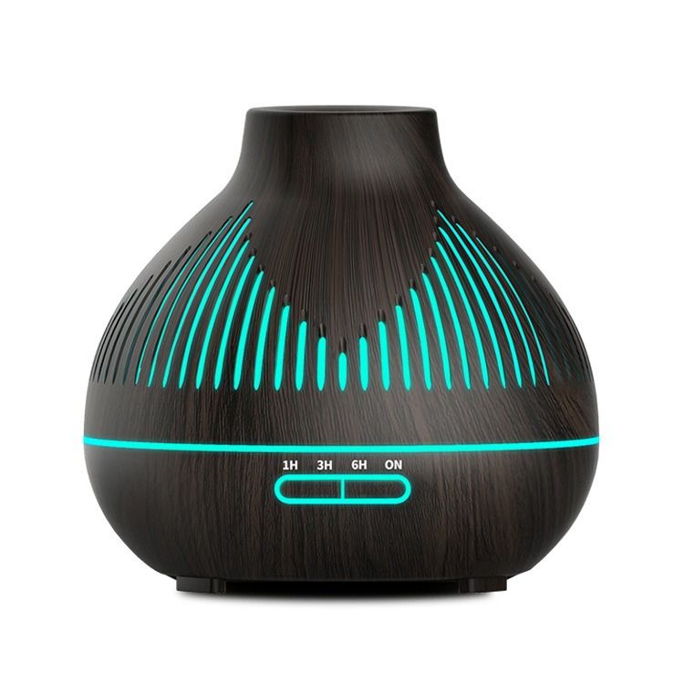(2-Pack) 500mL Wood-Grain Ultrasonic Diffuser and Humidifier, 7-Color LED Night Light with Timer, for Home, Bedroom, or Office (10–30㎡) – Dark Wood