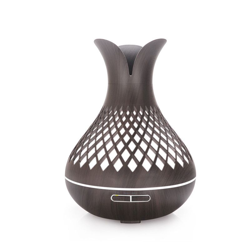 500ML Diamond Hollow Wood Grain Diffuser Humidifier, 7-Color LED Night Light, Remote Control, Timer, Continuous & Intermittent Mist - Dark Wood