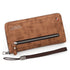 Vintage PU Leather Long Wallet for Men, Zipper-Around Phone Clutch with Detachable Wrist Strap - Light Brown