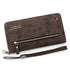 Vintage PU Leather Long Wallet for Men, Zipper-Around Phone Clutch with Detachable Wrist Strap - Dark Brown