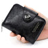 Vintage Waxed PU Leather Card Holder Wallet, Snap Button Zipper Coin Purse, Multi-Card Slot Mini Credit Card Case for Men and Women (Black)