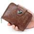 Vintage Waxed PU Leather Card Holder Wallet, Snap Button Zipper Coin Purse, Multi-Card Slot Mini Credit Card Case for Men and Women (Brown)