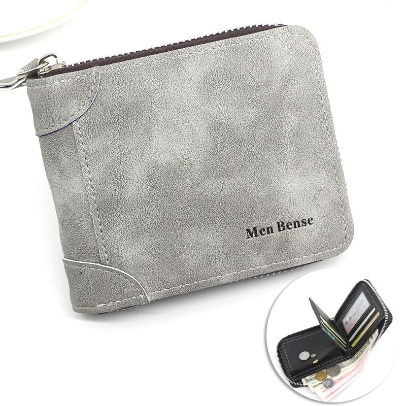 Vintage Matte PU Leather Zip-Around Bifold Wallet for Men, Multi-Card Slot Coin Purse with ID Window, Casual Short Billfold Purse (Dark Gray)
