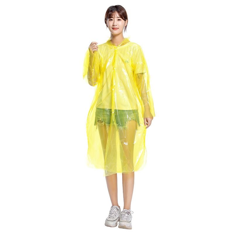 6-Pack - Disposable Thickened Open-Front Raincoat, Waterproof Poncho with Snap Buttons & Adjustable Hood, Portable for Hiking and Travel - Yellow
