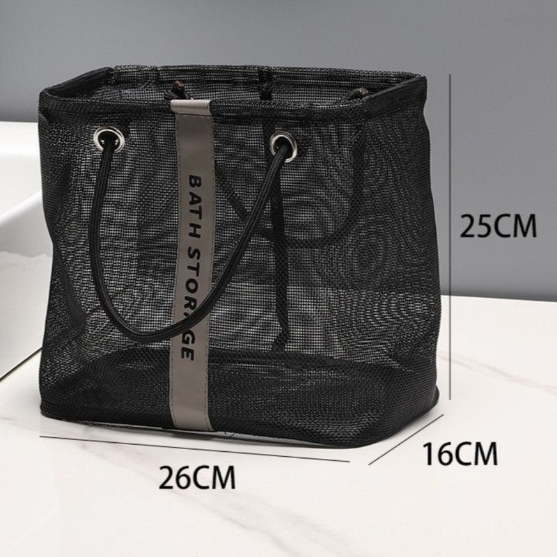 Mesh Shower Caddy, Portable Bath Tote Bag, Large Capacity Mesh Storage Basket for Bathroom Essentials - Black