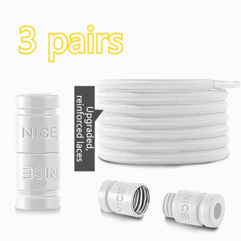 3 pairs Capsule Lock Elastic No-Tie Shoelaces, Lazy Stretch Shoe Laces for Kids, Adults, Sneakers, and Boots - White