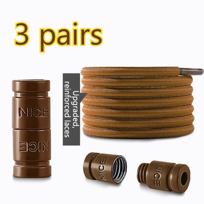 3 pairs Capsule Lock Elastic No-Tie Shoelaces, Lazy Stretch Shoe Laces for Kids, Adults, Sneakers, and Boots - Brown