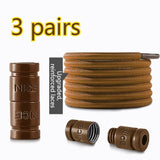 3 pairs Capsule Lock Elastic No-Tie Shoelaces, Lazy Stretch Shoe Laces for Kids, Adults, Sneakers, and Boots - Brown