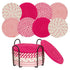 INS Style Round Cotton Woven Heat-Resistant Coasters, 8-Piece Set of Thick Table and Pot Mats with Free Iron Storage Rack - Pink