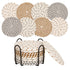INS Style Round Cotton Woven Heat-Resistant Coasters, 8-Piece Set of Thick Table and Pot Mats with Free Iron Storage Rack - Striped