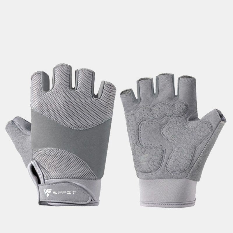 Gray - Size S - Silicone Anti-Slip Half-Finger Workout Gloves, Breathable Shock-Absorbing Gym Gloves for Cycling, One Pair, Unisex