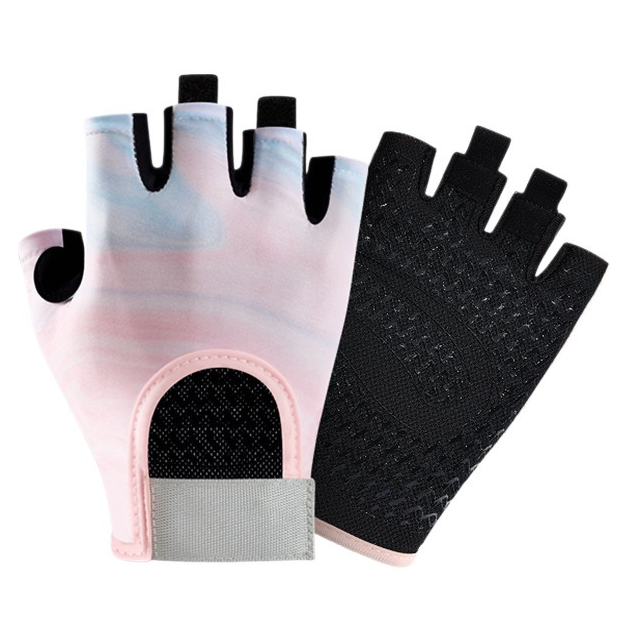 Blue-Pink Gradient - Size S - Women's Gradient Print Half-Finger Fitness Gloves, Silicone Anti-Slip Breathable Gloves for Yoga and Cycling