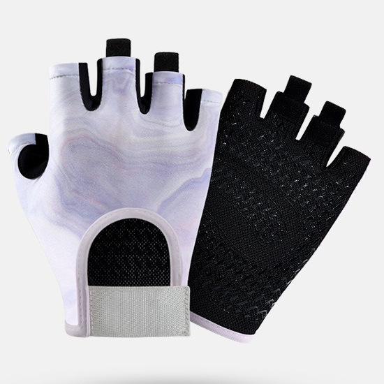 Purple Gradient - Size S - Women's Gradient Print Half-Finger Fitness Gloves, Silicone Anti-Slip Breathable Gloves for Yoga and Cycling