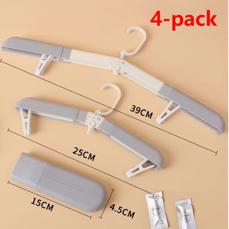 4-Pack Portable Foldable Travel Clothes Hangers, Extendable Anti-Slip Clips, Multifunctional Laundry Hangers for Trips and Hotels—White