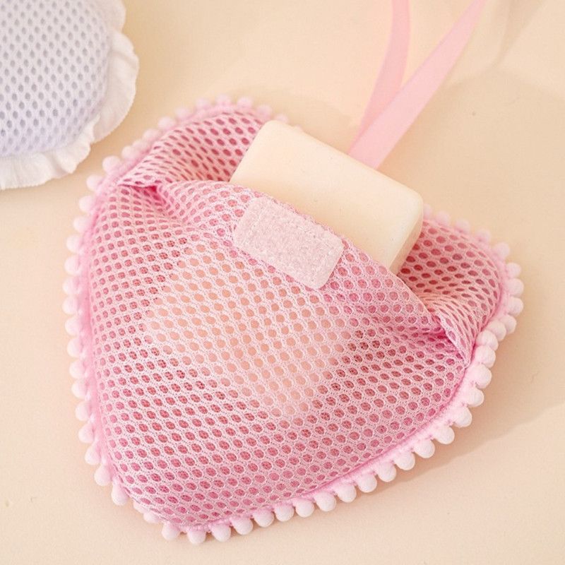 2-Pack Ins Style Cloud & Heart Soap Foaming Bag, Facial Bubble Net Soap Storage Pouch—Pink