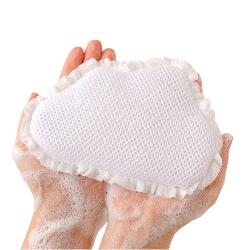 2-Pack Ins Style Cloud & Heart Soap Foaming Bag, Facial Bubble Net Soap Storage Pouch—White