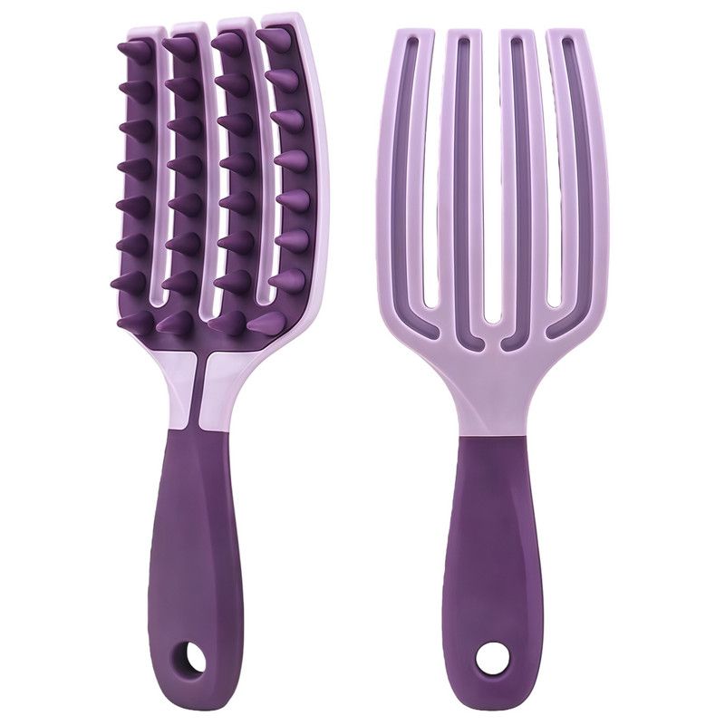 Two-Tone TPR Scalp Massage Shampoo Brush, Wet & Dry Hair Cleaning Comb for Itch Relief & Dandruff Removal—Purple