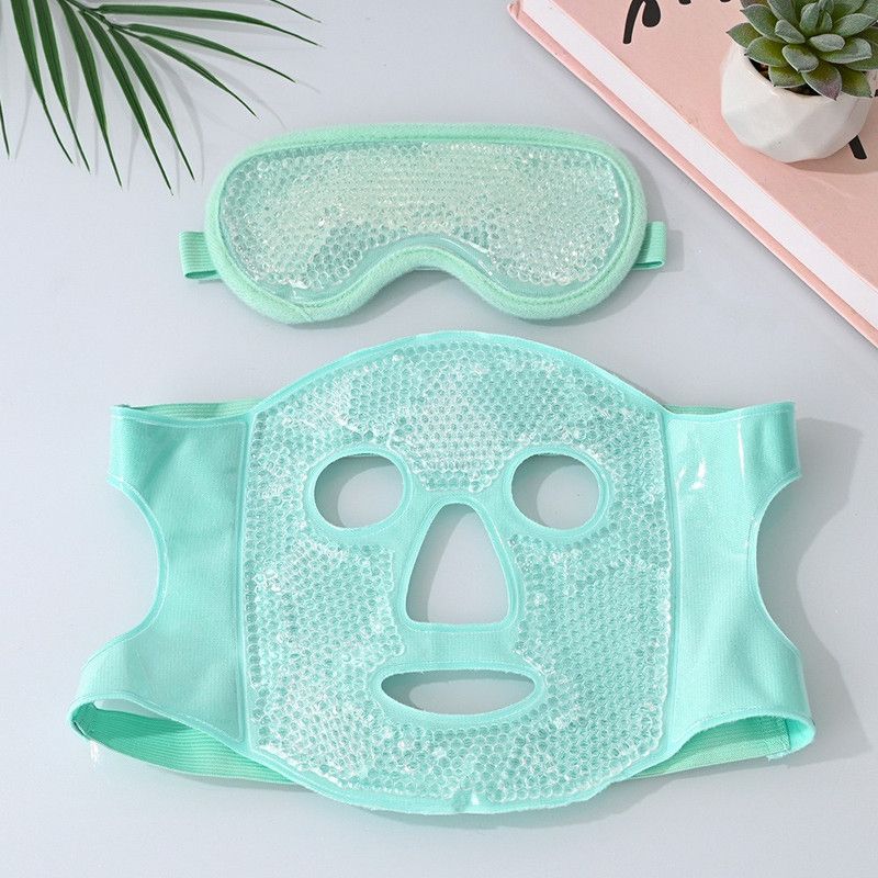 Gel Bead Hot & Cold Facial Mask & Eye Mask Set, Cooling and Heating Pack for Face and Eye Relief—Green