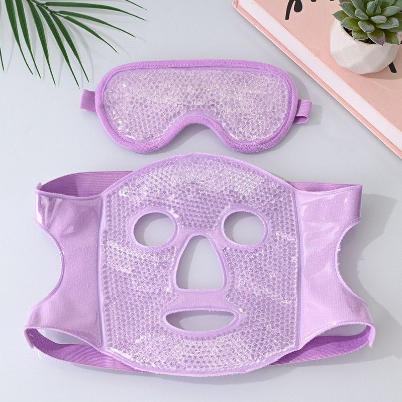 Gel Bead Hot & Cold Facial Mask & Eye Mask Set, Cooling and Heating Pack for Face and Eye Relief—Purple