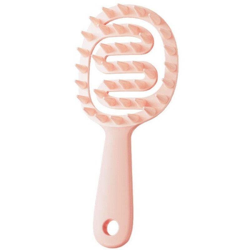 Long-Handled Hollow Hair Shampoo Brush, TPR Soft-Bristle Scalp Massager, for Wet & Dry Hair—Pink