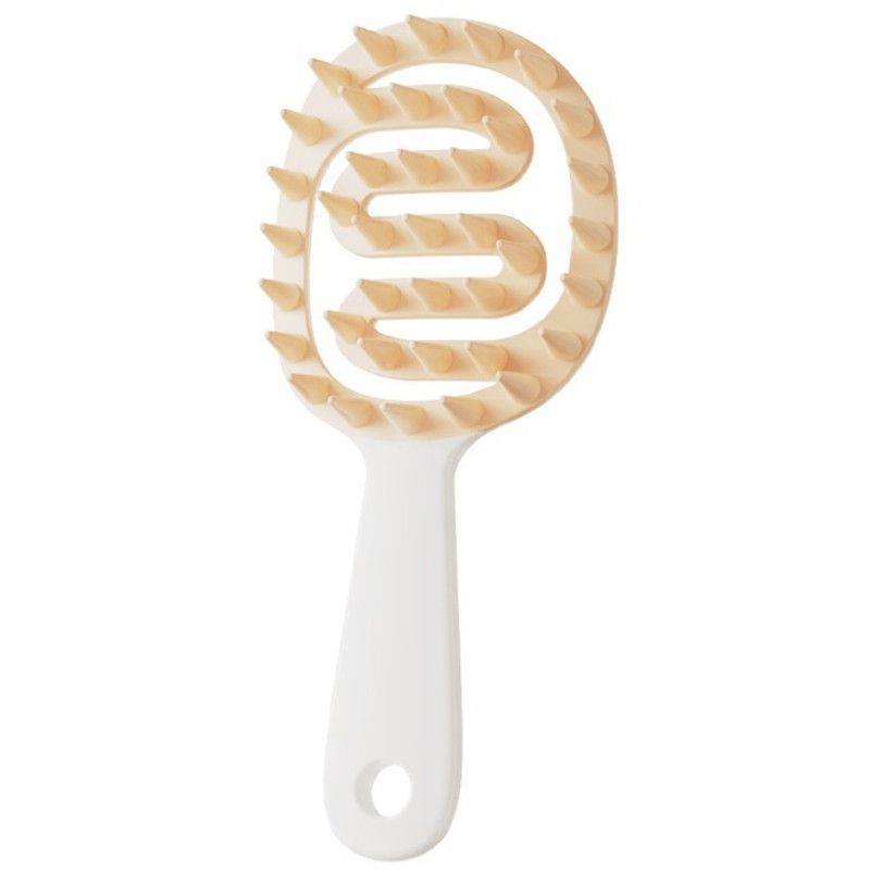 Long-Handled Hollow Hair Shampoo Brush, TPR Soft-Bristle Scalp Massager, for Wet & Dry Hair—White