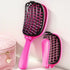 Self-Cleaning Foldable Vent Hair Brush, Portable Detachable Volumizing Scalp Massage Comb—Black + Pink