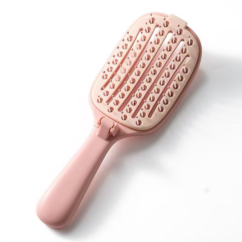 Self-Cleaning Foldable Vent Hair Brush, Portable Detachable Volumizing Scalp Massage Comb—Pink