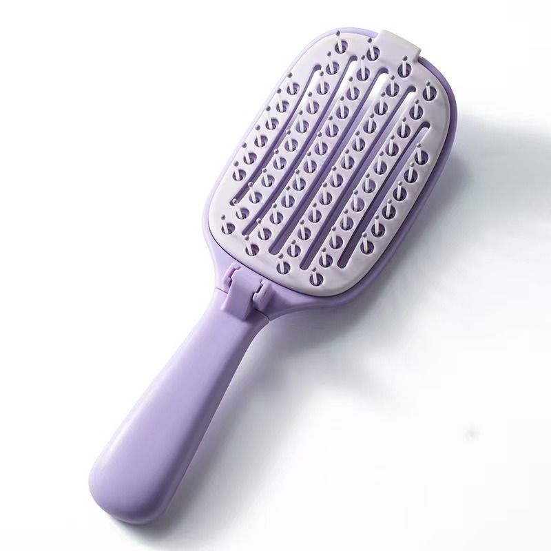 Self-Cleaning Foldable Vent Hair Brush, Portable Detachable Volumizing Scalp Massage Comb—Purple