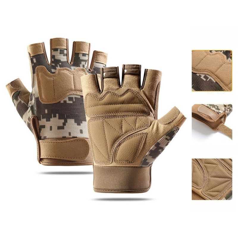 Size XL - Brown Camouflage - EVA Protective Tactical Gloves, 1 Pair, Anti-Slip Shock-Absorbing Sports Gloves for Cycling and Workouts