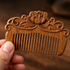8cm Mini Carved Sandalwood Comb, Vintage Peony Flower 3D Engraved Portable Anti-Static Wooden Scalp Massage Comb