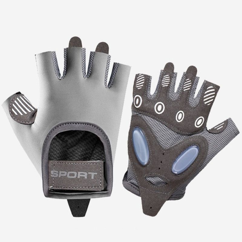 Gray - Size M - Women's Ice Silk Half-Finger Fitness Gloves, Silicone Shock-Absorbing, Anti-Slip, Breathable Sports Gloves