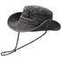 Vintage Washed Embroidered Bucket Hat, Wide-Brimmed Sun Hat with Drawstring for Hiking and Outdoor Activities—Black