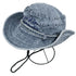 Vintage Washed Embroidered Bucket Hat, Wide-Brim Sun Hat with Drawstring for Hiking and Outdoor Activities - Blue