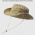Vintage Washed Embroidered Bucket Hat, Wide-Brim Sun Hat with Drawstring for Hiking and Outdoor Activities - Brown