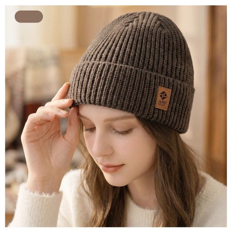 Double Fleece-Lined Vertical Stripe Knit Beanie, Unisex Thick Warm Winter Outdoor Cold-Proof Wool Hat - Brown