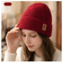 Double Fleece-Lined Vertical Stripe Knit Beanie, Unisex Thick Warm Winter Outdoor Cold-Proof Wool Hat - Red