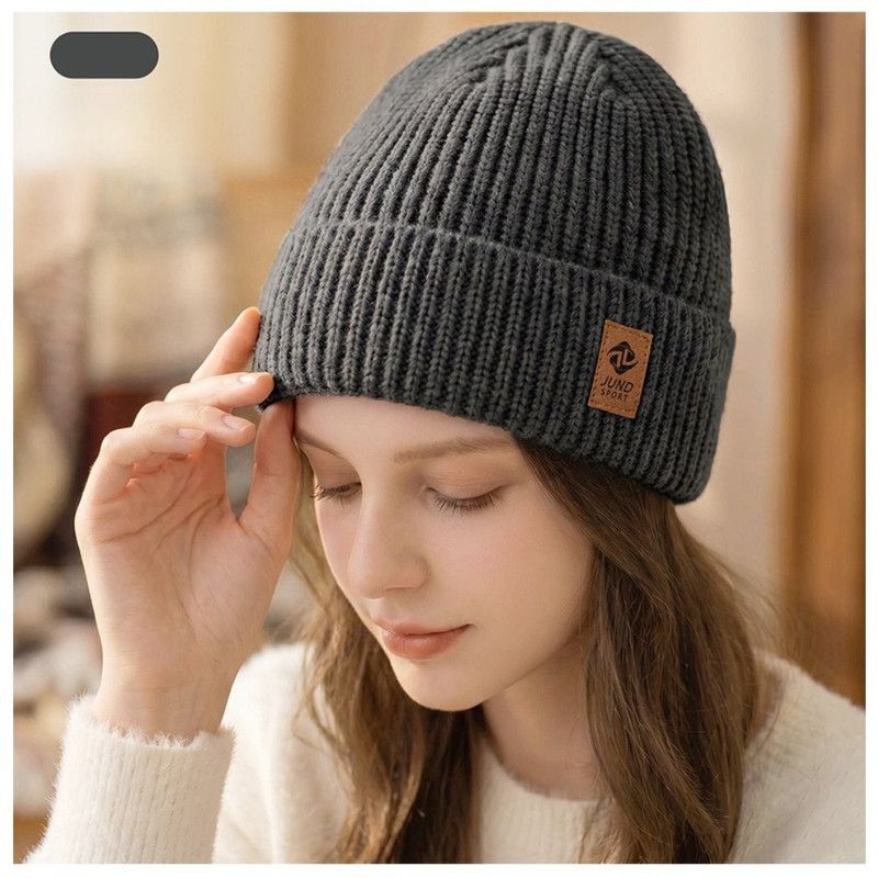 Double Fleece-Lined Vertical Stripe Knit Beanie, Unisex Thick Warm Winter Outdoor Cold-Proof Wool Hat - Dark Gray