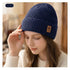 Double Fleece-Lined Vertical Stripe Knit Beanie, Unisex Thick Warm Winter Outdoor Cold-Proof Wool Hat - Navy Blue