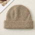 Solid Color Knit Beanie, Unisex Minimal Cuffed Warm Winter Hat with Slim Face Design—Apricot