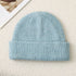 Solid Color Knit Beanie, Unisex Minimal Cuffed Warm Winter Hat with Slim Face Design - Blue