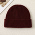 Solid Color Knit Beanie, Unisex Minimal Cuffed Warm Winter Hat with Slim Face Design—Red
