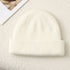 Solid Color Knit Beanie, Unisex Minimal Cuffed Warm Winter Hat with Slim Face Design—White