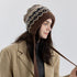 Vintage Ethnic Jacquard Knit Hat with Tie, Warm Winter Slouchy Beanie for Large Head Circumference, Unisex—Black