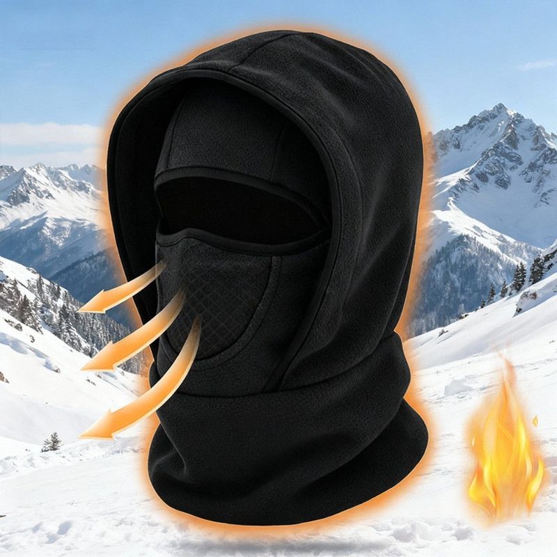 Fleece-Lined Winter Balaclava, Windproof and Breathable Face & Neck Warmer for Cycling and Outdoor Sports - Black