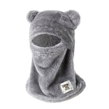 Cute Bear Ear Plush Integrated Balaclava Hat, 4-in-1 Windproof Warm Neck and Face Cover Hat - Gray