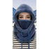 Fleece Drawstring Integrated Balaclava Hat, 3-in-1 Windproof Neck and Face Cover, Warm Cap for Winter Cycling—Blue