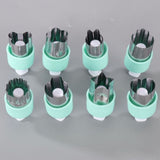Hand Press Fruit and Vegetable Cookie Cutter 8-Piece Set, Food Shape Molds—Cyan